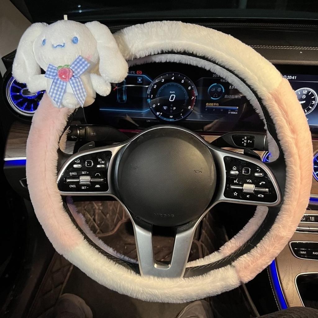 38cm Sanrio Short Plush Universal Steering Wheel Cover Female Cute Personality Non-Slip Comfortable Warm Handle