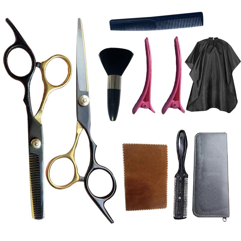 Black Gold Hairdressing & Pet Scissors Set - Serrated, Flat, Bangs, Oblique Tail.