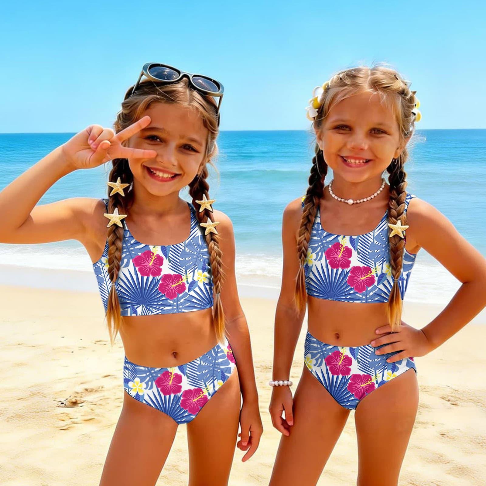 

Girls Two Piece Swimsuit Set Hawaiian Print Tankini Top and High Waist Bottoms Kids Beachwear Swimwear for Summer 100 червоний