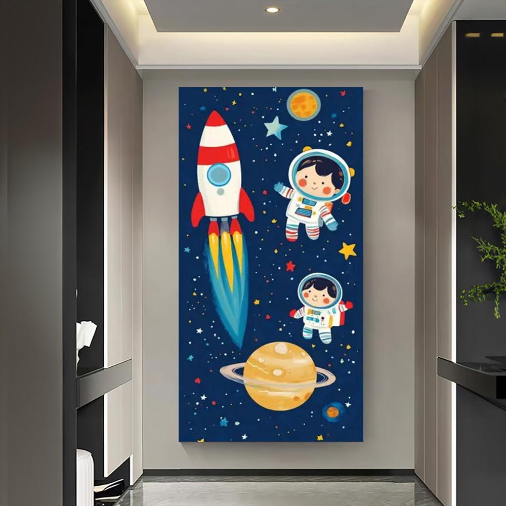 Fantasy Space Astronaut Rocket Kids Birthday Party Decorations Background Supplies Cartoon Cosmic Planet Photography Backdrop 120X60CM