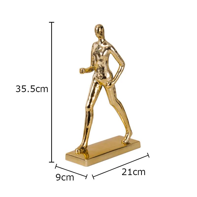 Creative Running Figures Statue Desk Decoration Crafts Ornaments Gold-plated Character Ceramic Sculpture Room Aesthetic Decor