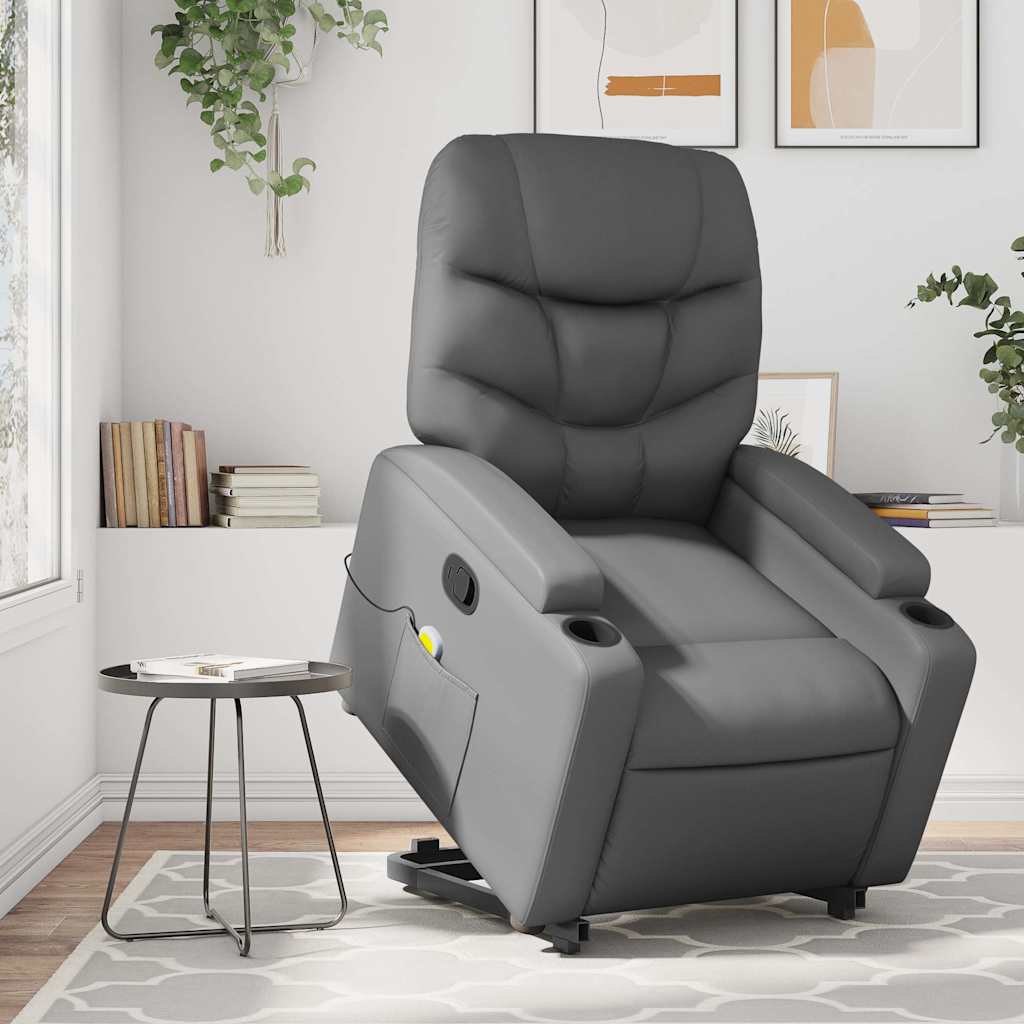 Massage Recliner with Rising Aid Grey Faux Leather