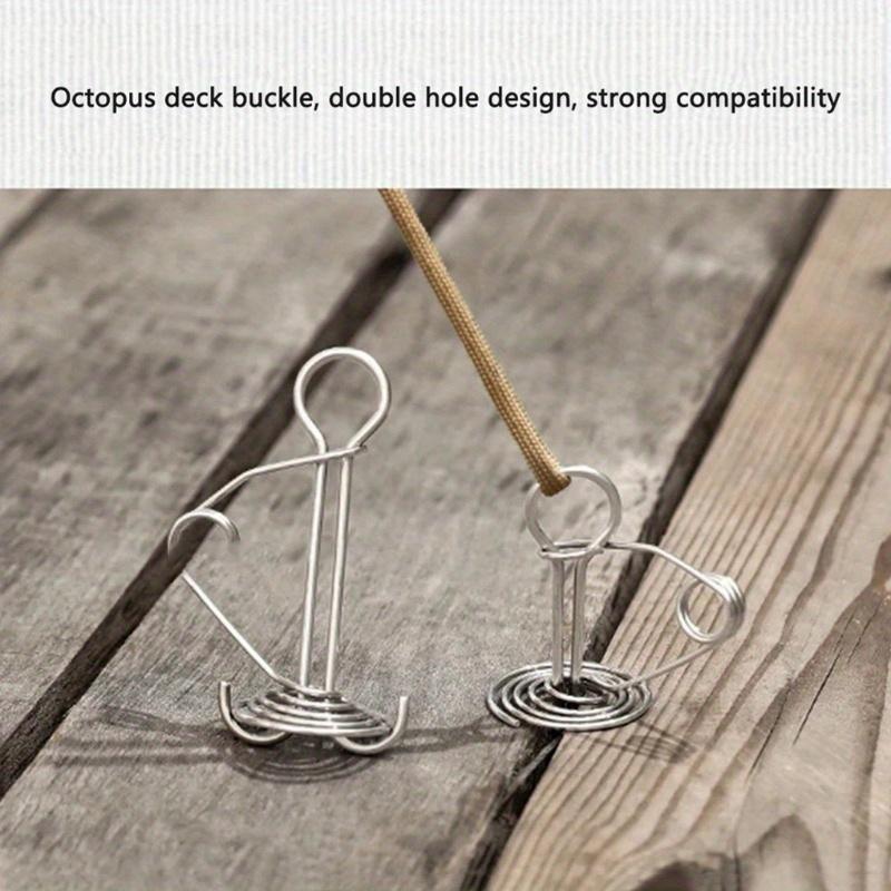 Pack of 10 Spring Deck Pegs Rope Buckles Portable Stainless Steel Windproof Retractable Awning Tent Stake Hooks Camping Tool