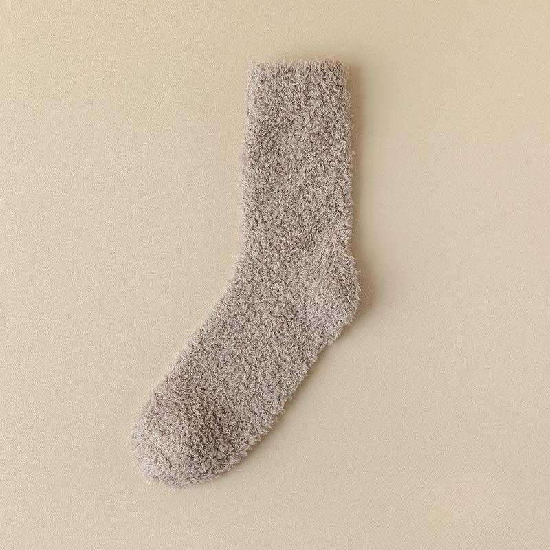 Solid-color Coral Fleece Socks - Children's Warm Sleep Socks with Added Padding and Thickened Mid-calf Floor Socks