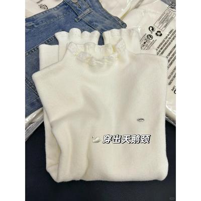 Spitzenpilz Spitze Langarm Strickpullover Herbst und Winter Innen-Basisshirt Oberteil Halbrollkragen Gestapelt Uni-Farbe Pullover Damen