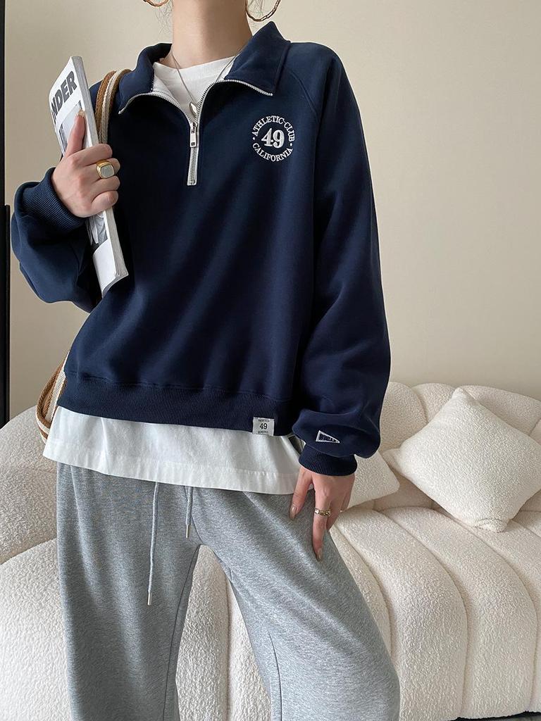 Polo Sinan z amerykańskim zamkiem błyskawicznym i klapą: Sweter o luźnym kroju z dodatkiem aksamitu, Kolekcja Jesień/Zima SN2019