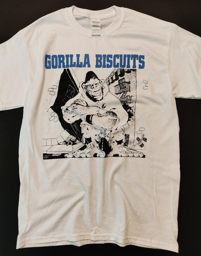 Gorilla Biscuits Hardcore Punk Band Biała Koszulka Ręcznie Drukowana Sitodrukiem Koszulka Unisex