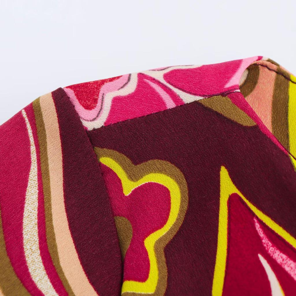 2025 Spring Women's European & American Fashion Print Long Sleeve Midi Dress