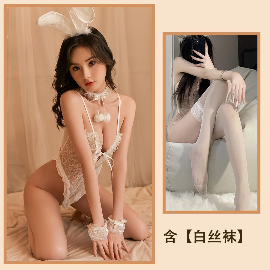 Sex clothes sexy lace seduction onesie bunny cos uniform tight transparent no-take pajamas