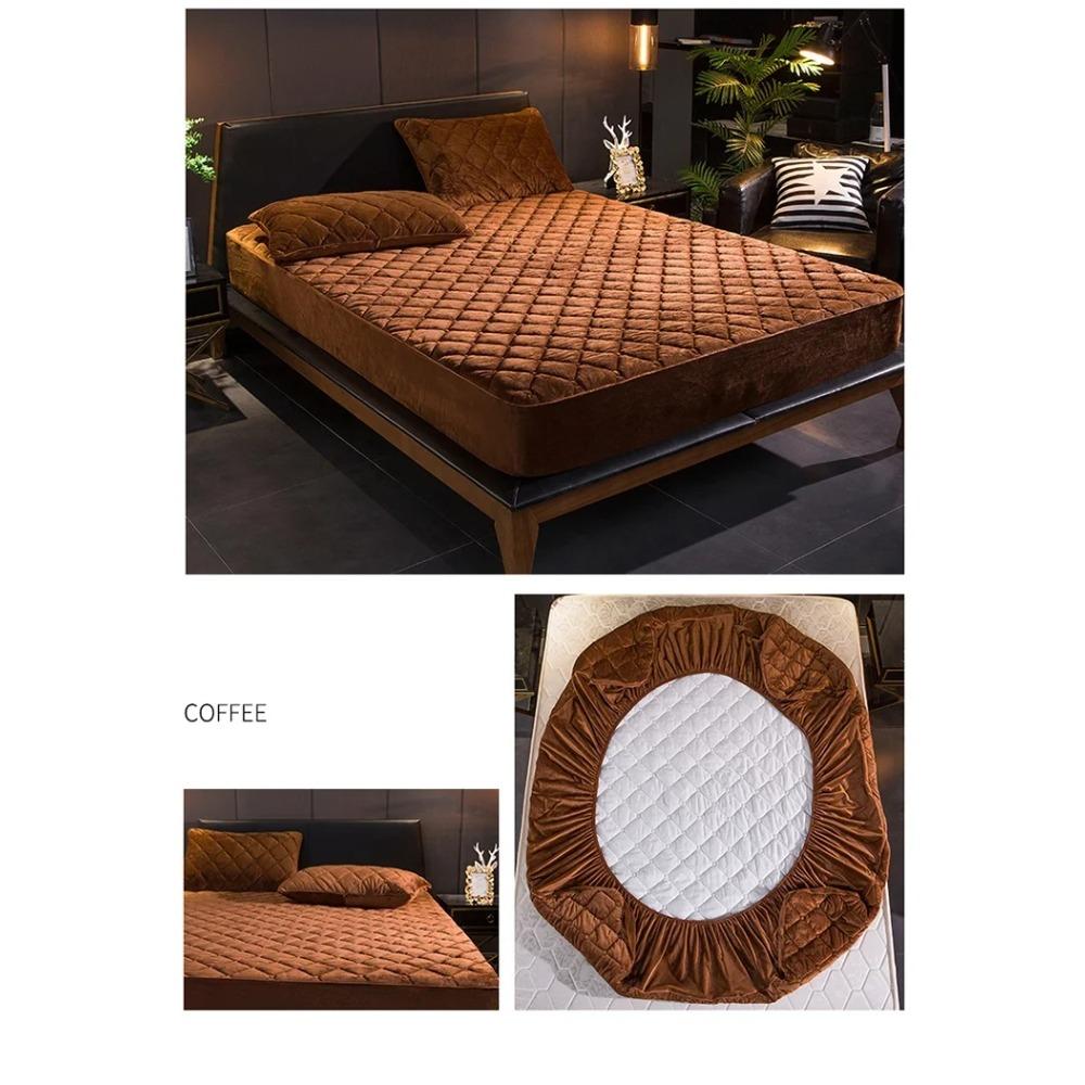 Plyšový tlustý prošívaný povlak na matraci Teplý měkký křišťálový samet King Queen Prošívané prostěradlo bez povlaku na polštář