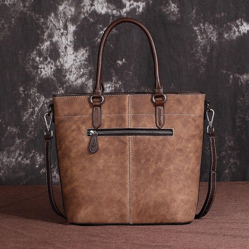 Johnature Retro Women Bucket Bag Leisure Genuine Leather Handbag Large Capacity Solid Color Shoulder Messenger Bags