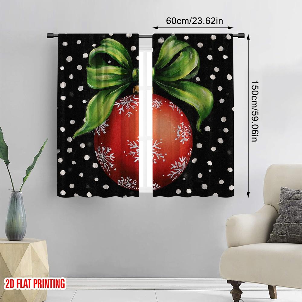 2pcs,2D plane printing Popular Curtain Panels Xmas Ball Polyester Easy Install (without rod) Home Decor Perfect for Bedroom,