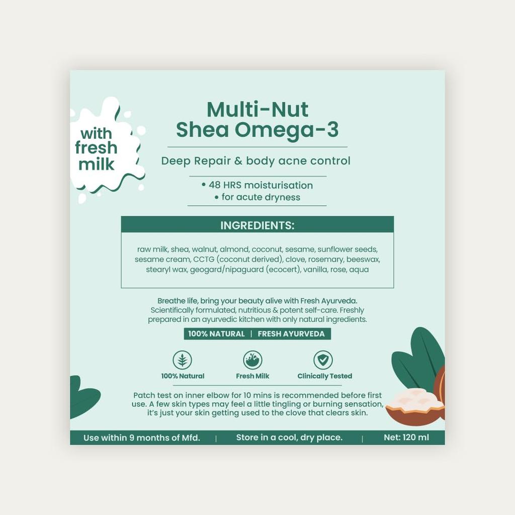 Nat Habit Multi-Nut Omega 3 Moisturiser, Skin Malai, Body Cream, Body Butter, Cold Cream Winter | Hydration, Skin Repair & 48 HR Moisture, Body Lotion