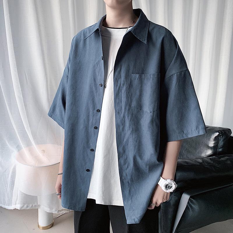 

Men s Short-Sleeve Hong Kong Style Japanese Summer Shirt - Trendy Korean Casual Jacket XL рожевий
