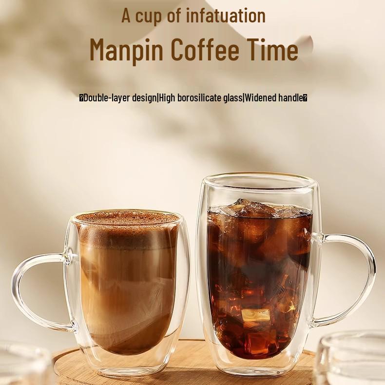 Hochtemperaturbeständige doppelwandige Glastasse mit Henkel für Tee, Milch & Kaffee
