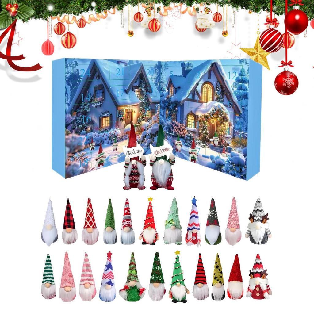 2025 Christmas Gnome Calendar 24-day Christmas Countdown Gnome Dolls Calendar Cute Doll Figures Ornament  Dwarfs Table Decor