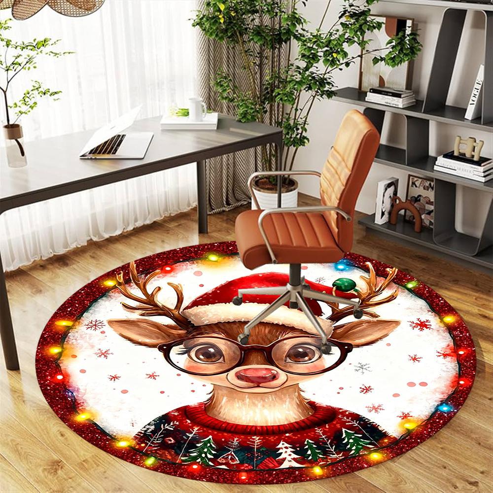 1PC reindeer sweater Office Round Area Rug, Under Office Chairs Bedroom Living Room Home Decor,Carpet for Office, -1110207