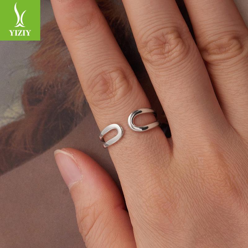 Minimalistischer Wind Hollow Wassertropfen Offener Ring Herren und Damen, Personalisierter Trend S925 Sterlingsilber Doppelring