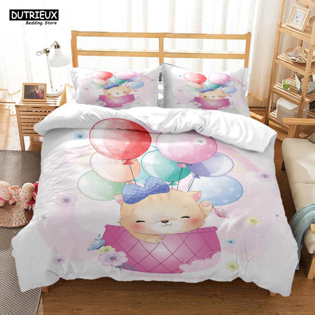 Lindo Juego de Cama de Tres Piezas con Estampado de Ratón de Dibujos Animados Suave y Cómodo Juego de Cama King Size Edredón Juegos de Cama