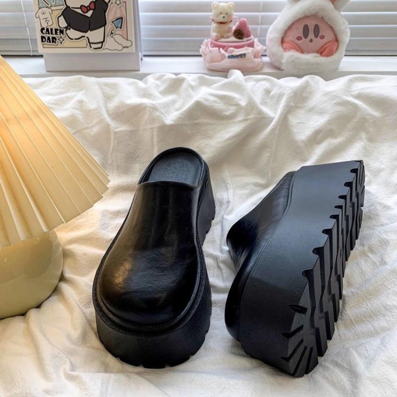 Small man increases the height of the bag head and half slippers, women wear new autumn thick-soled slippers, retro lazy