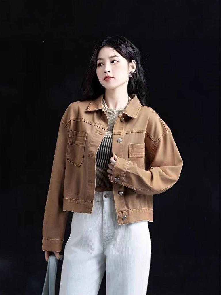Spring 2025 Retro Hong Kong Style Women's Washed Vintage Denim Jacket
