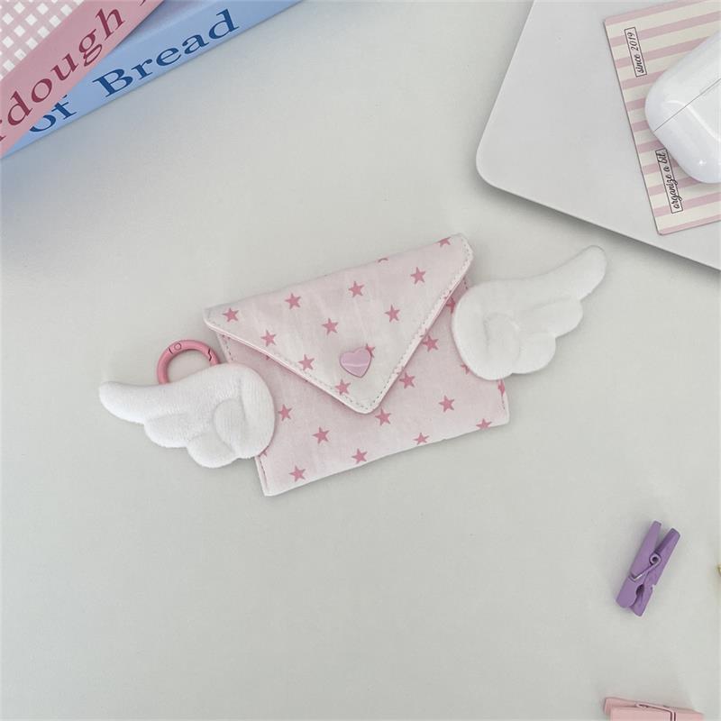 New Winged Coin Purse Mini Color Block Storage Card Pack Stylish Star Bow Decorati Earphe Bag Portable Student Denim Handbag
