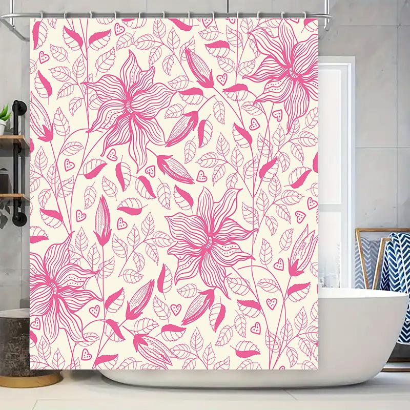 

Pink Floral Shower Curtain: White Flower Bath Rug Decor for Bathroom Waterproof 3D Printing Home Decoration (Size Custom) 90x180cm