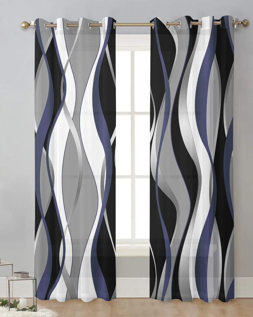 Abstract Lines Gradient Orange Tulle Drapes for Living Room Bedroom Sheer Window Curtains Kitchen Balcony Modern Voile Curtains