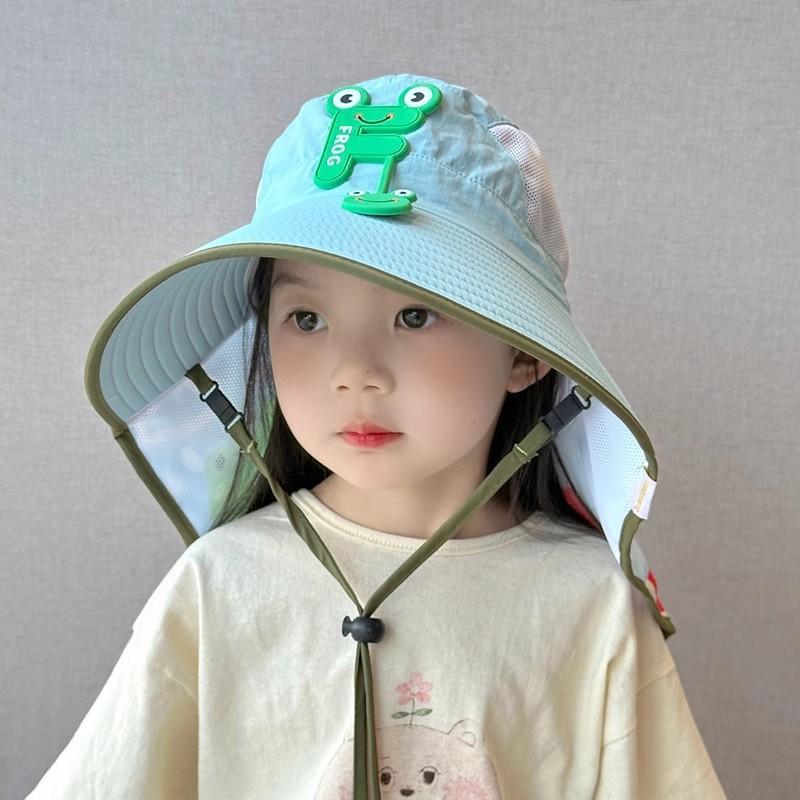Kids Wide Brim Sun Hat Solar Rechargeable Fan Neck Flap Uv Protection For Summer Beach Activities