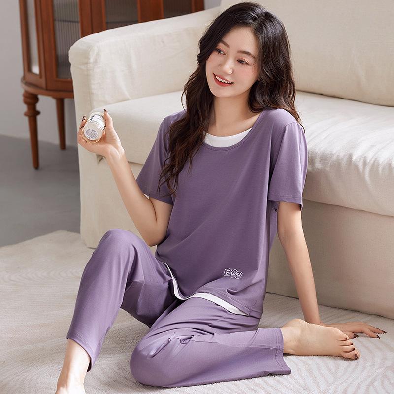 Pajamas Ladies Summer Modal Short Sleeve Trousers Thin Summer Ice Silk Cool Large Size Summer Loungewear Set