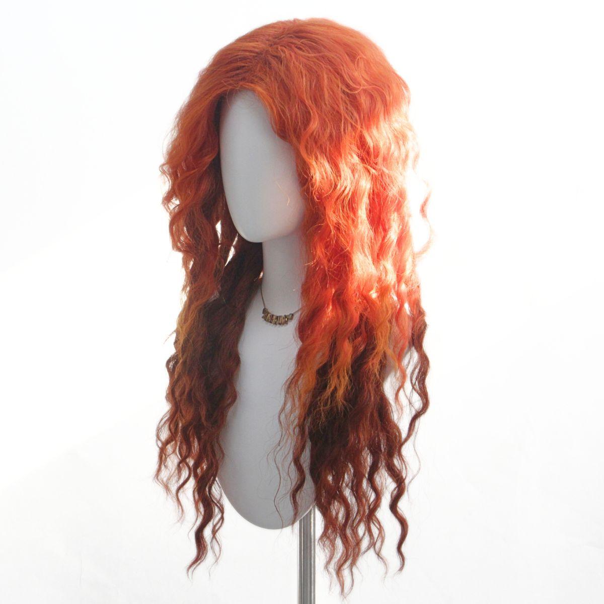 

Elegant long orange water wave wig with center part bangs high temperature fiber synthetic wigs for women cosplay costume gifts помаранчевий