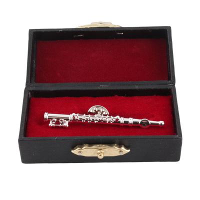 Mini Flute Shaped Musical Instrument Brooch Pin Accessory for Gift Collection (Silver)