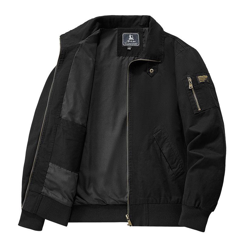 

Spring and Autumn Men s Thermal Jacket Middle-aged and Young Cotton Casual Loose Zipper Flight Jacket 5XL чорний