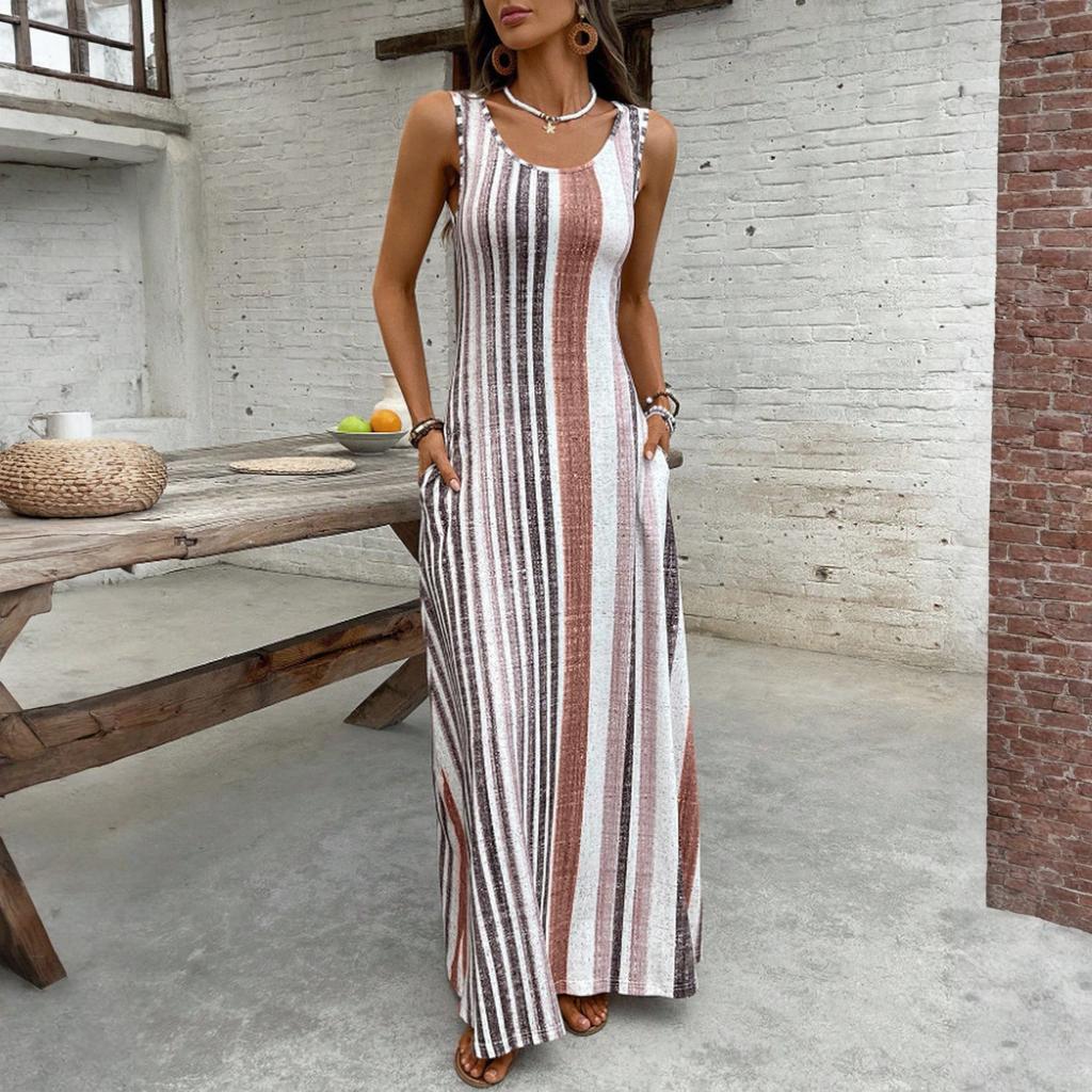 Women's Dress Casual Flowy Dresses R-neck Vocation Boho Beach Sundress