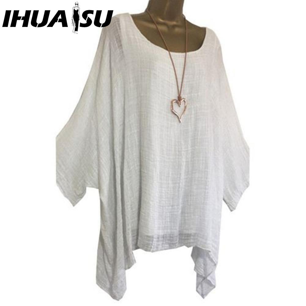 IHUASU Women's Fashion Casual Solid Color Print O Neck Blouses & Shirts