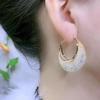 Pendientes de aro con diseño de malla brillante exagerada, joyería de hierro con incrustaciones de diamantes de imitación, estilo elegante y informal para mujer, pendientes de fiesta