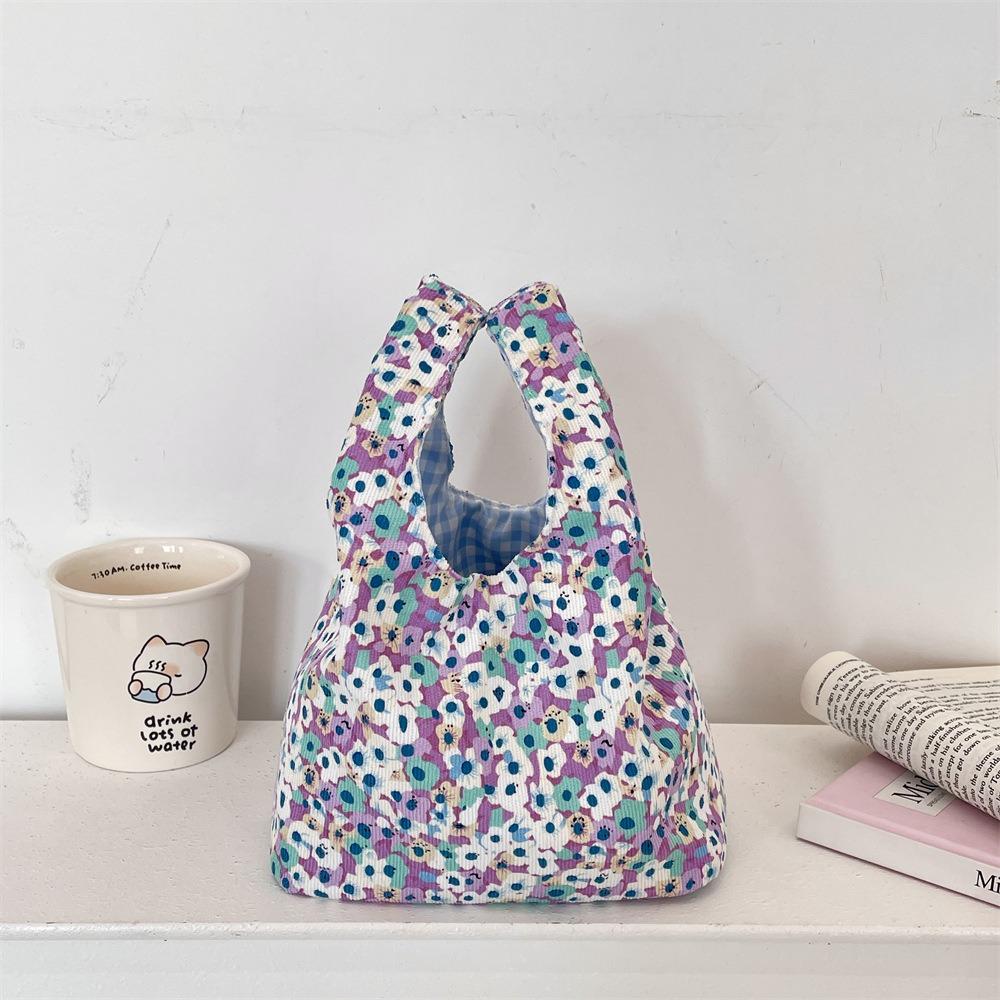 Fashion Japanese Style Floral Wrist Bag Casual Corduroy Printing Handbag Commuting Literary Small Item Pouch Travel