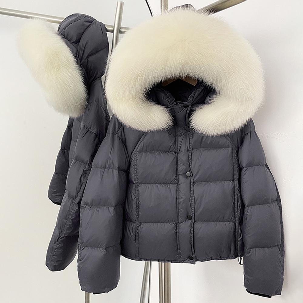 OFTBUY Fluffy Jacket Female Hooded White Duck Down Coat 2025 New Autumn Winter Top Clothing Women Tnick WarmReal Fox Fur Caot
