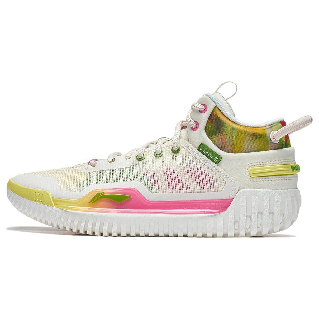 LiNing Badfive 3 Rutschfeste Dämpfung Abriebfeste Mittelhohe Basketballschuhe Herren Weiß Gelb Rosa ABFT005-8