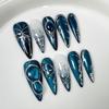 10Pcs Vintage French Gradient Long Stiletto Press On Nails With Metal Spiral Rhinestone Handmade Nail Art Decorations