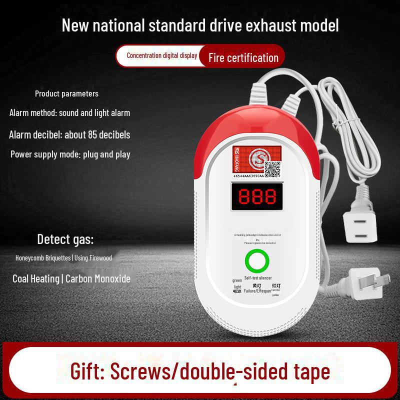 Zasilany bateryjnie wewnętrzny detektor tlenku węgla i gazu