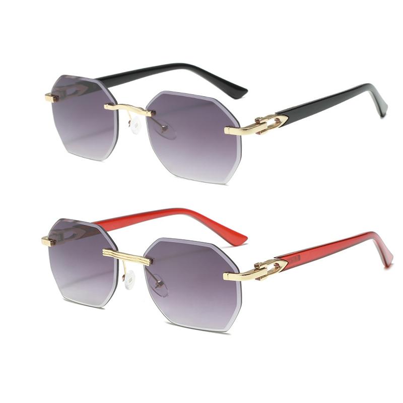 Fashionable 2Pcs/set Women Men Square Sunglasses Frameless Rectangular Sunglasses Gradient Sun Glasses Polygon Sunglasses