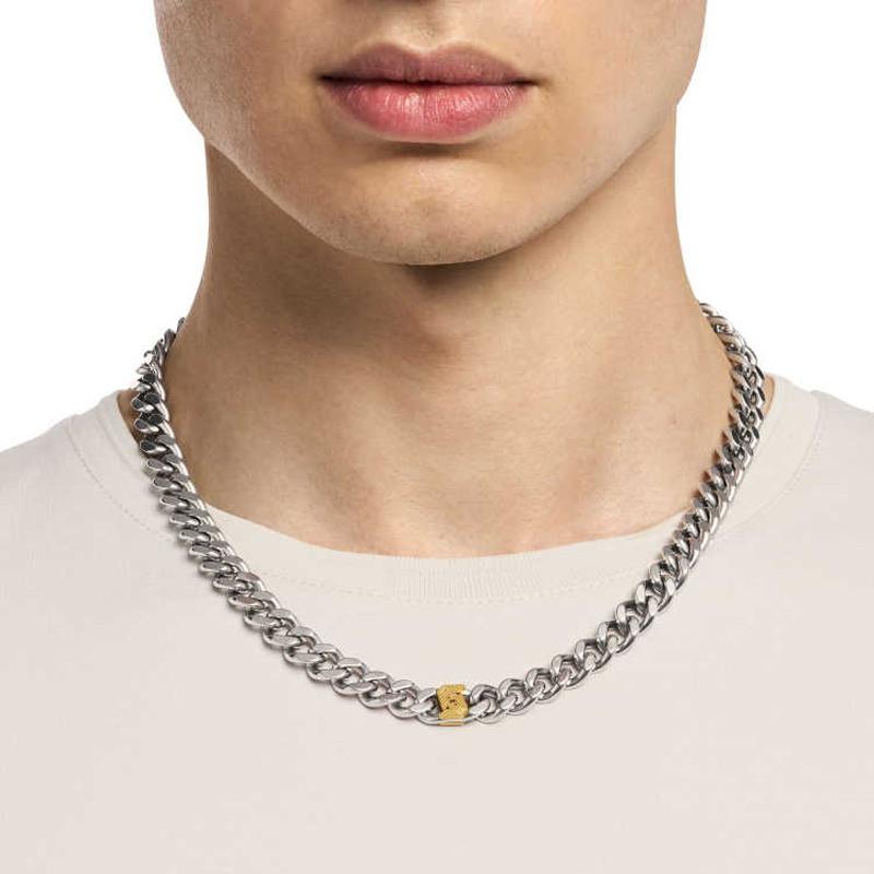 Emporio Armani Light Luxury Hip Hop Cuban Chain Fashion Simple Trendy Street Style Stainless Steel Necklace Men necklace Silver EGS3187040