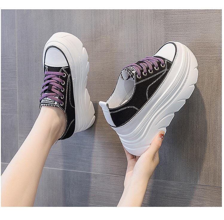 

Casual little white shoes women s 2025 spring and autumn new thick soles increase by 9 cm canvas lace-up muffin shoes women s board shoes tide 34