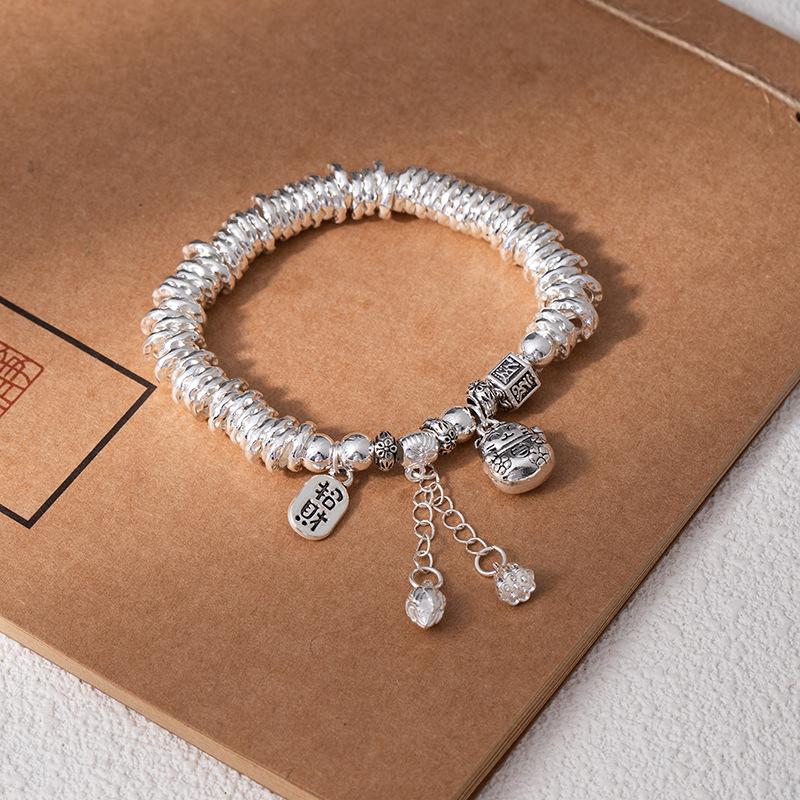 Coiled Broken Silver Bracelet, Gold-Swallowing Beast Handmade Braided Rope Bracelet, Adjustable Safety Hand Rope Lucky Jewelry