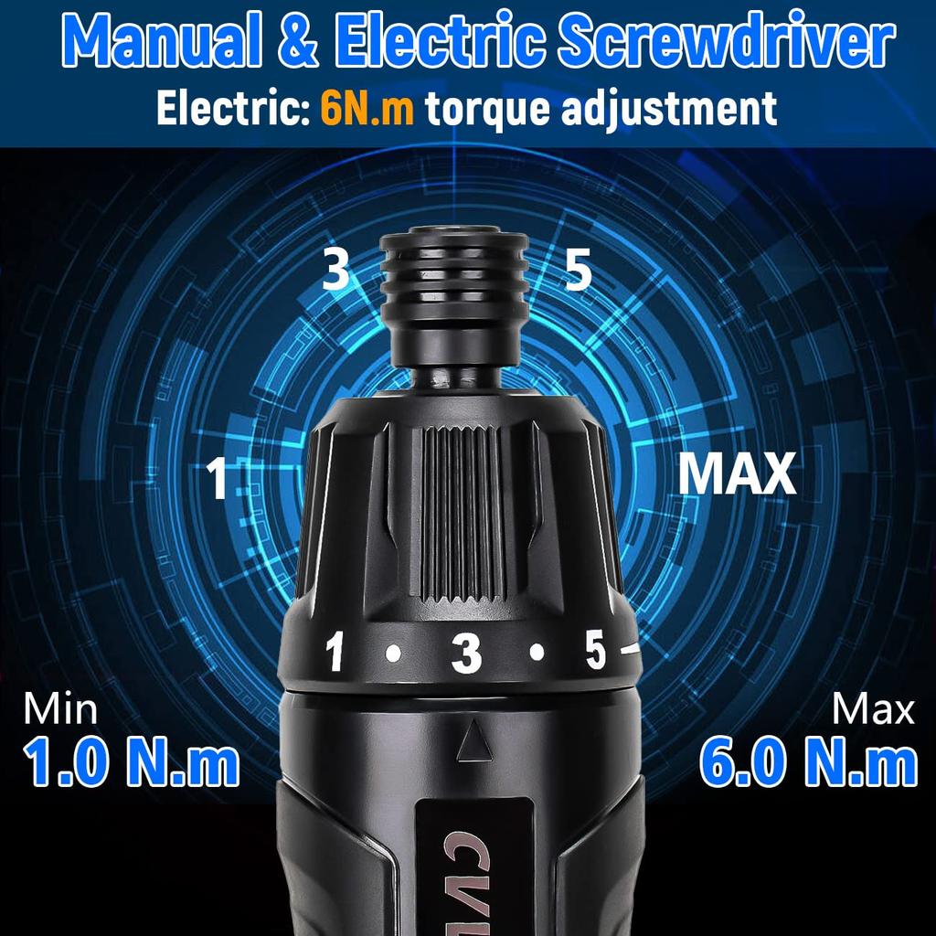 CVVITOO elektrický šroubovák Akumulátorový šroubovák Sada dobíjecího šroubováku USB Utahovací moment 11 bitů šroubováku 3 šroubové vrtáky 5 nástrčných ohebných šestihran