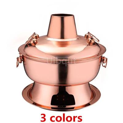 2.8L Stainless Steel Hot Pot Chinese Fondue Lamb Charcoal Hotpot Outdoor Cooker Picnic Cooker Chafing Dish Charcoal Gold Hotpot