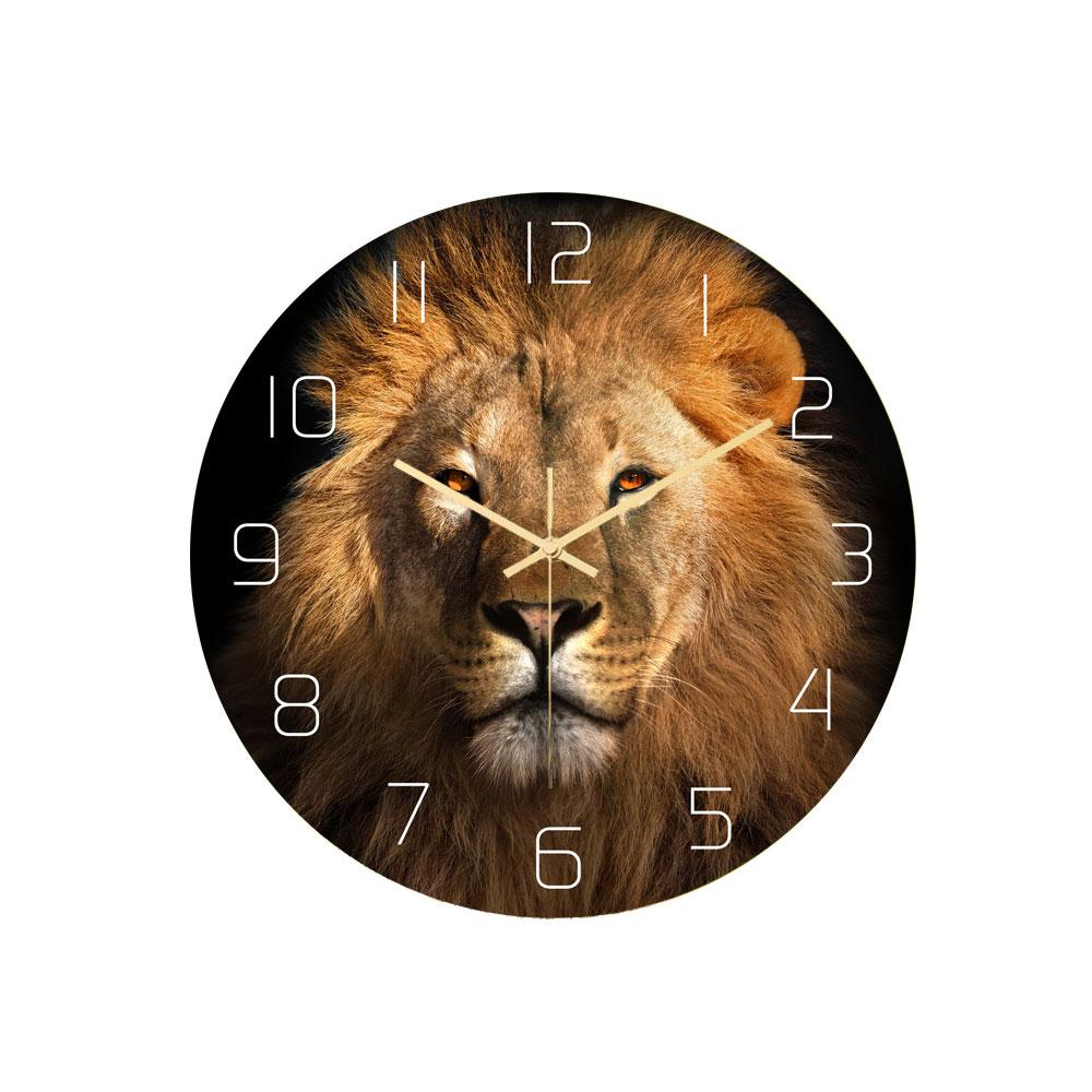 UV-Druck Obst Tier Wanduhr Acryl Kiwi Wassermelone Malerei Stumme Wanduhr Uhr Wohnzimmer Heimdekoration (Lion,Diameter 30cm) löwe
