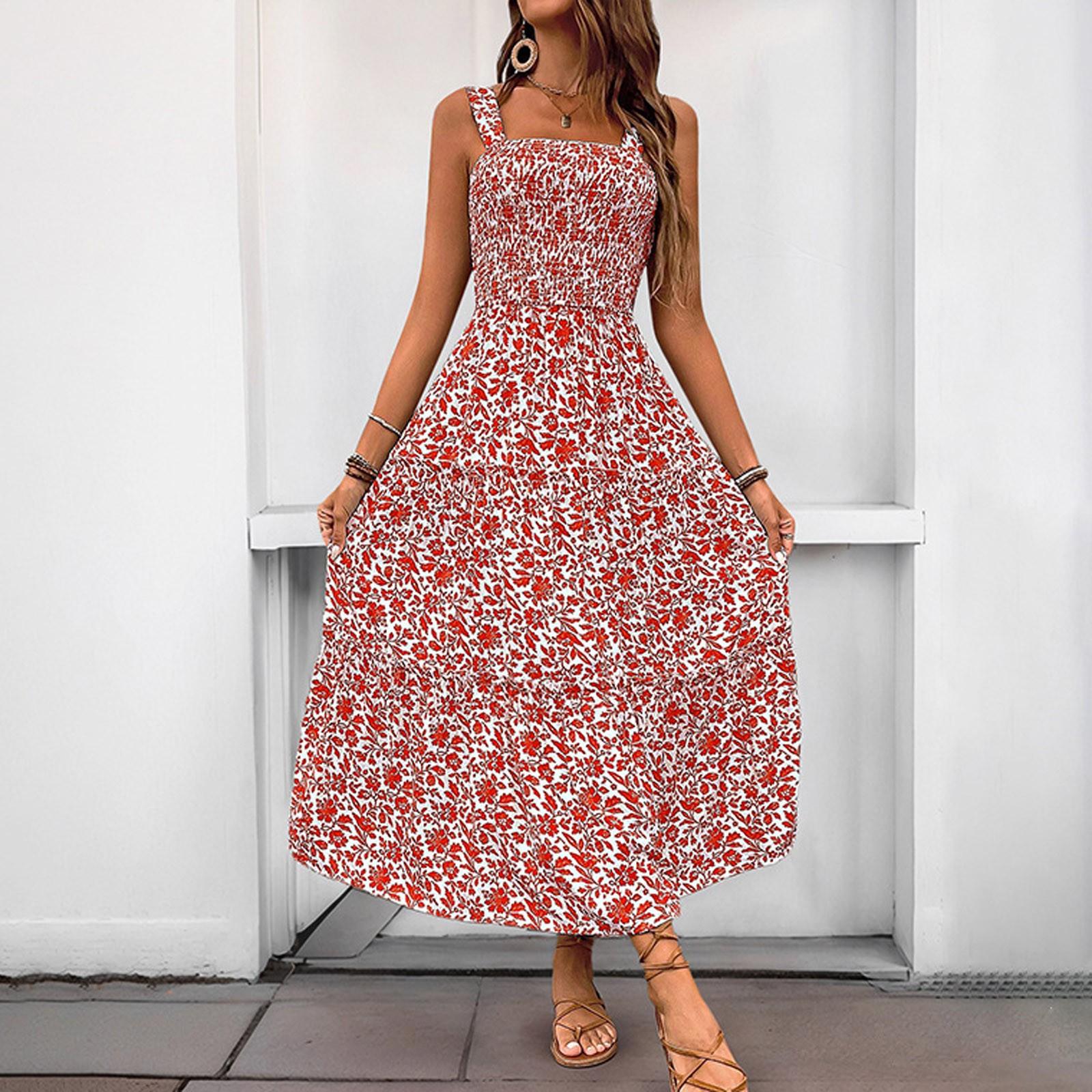 

Женское повседневное платье-камисоль, средней длины, без рукавов, с эластичной талией, с принтом XL оранжевый