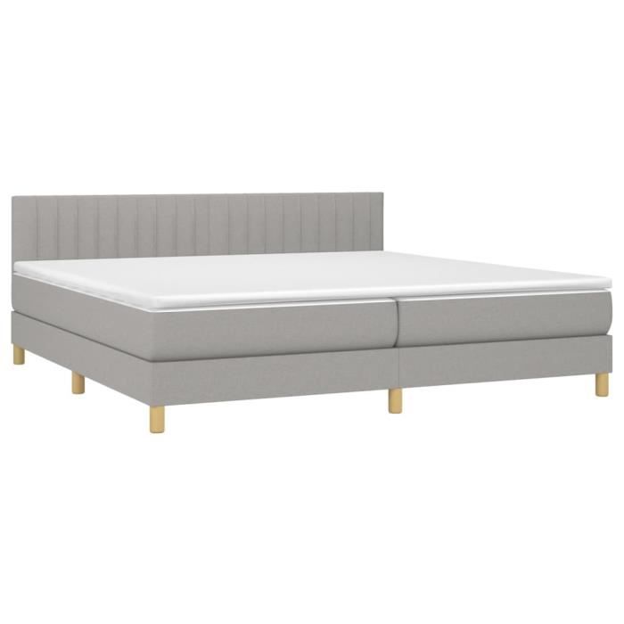 3140801 vidaXL Lit à sommier tapissier avec matelas Gris clair 200x200cm Tissu
